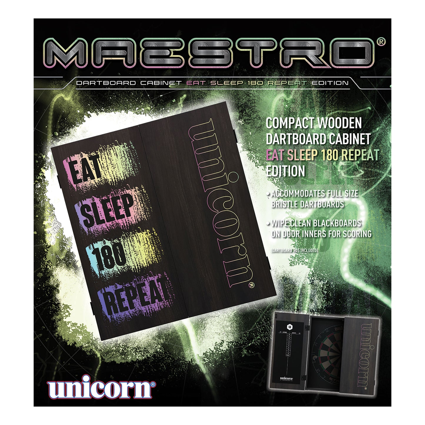 Unicorn Maestro Eat, Sleep, 180, Repeat Dartboard Cabinet