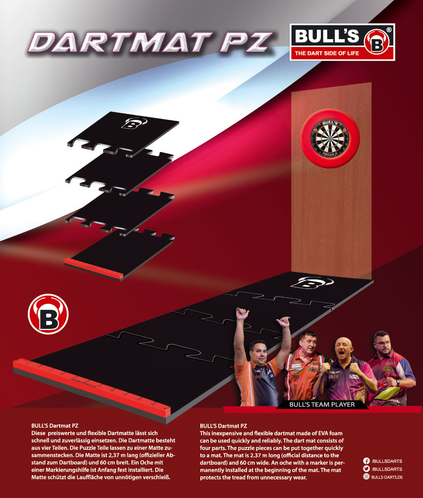 BULL'S Dart Mat, Puzzle Matte, Schaumstoff, inkl. Oche, 2,37 Meter